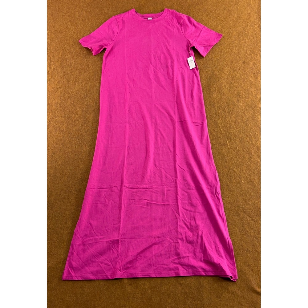 Old Navy Womens Small Pink Cotton Short Sleeve Side Slit T-Shirt Maxi Dress NWT